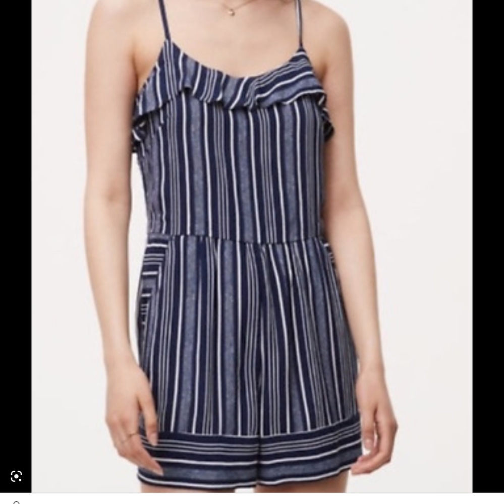 LOFT Blue White Striped Romper Sz 12